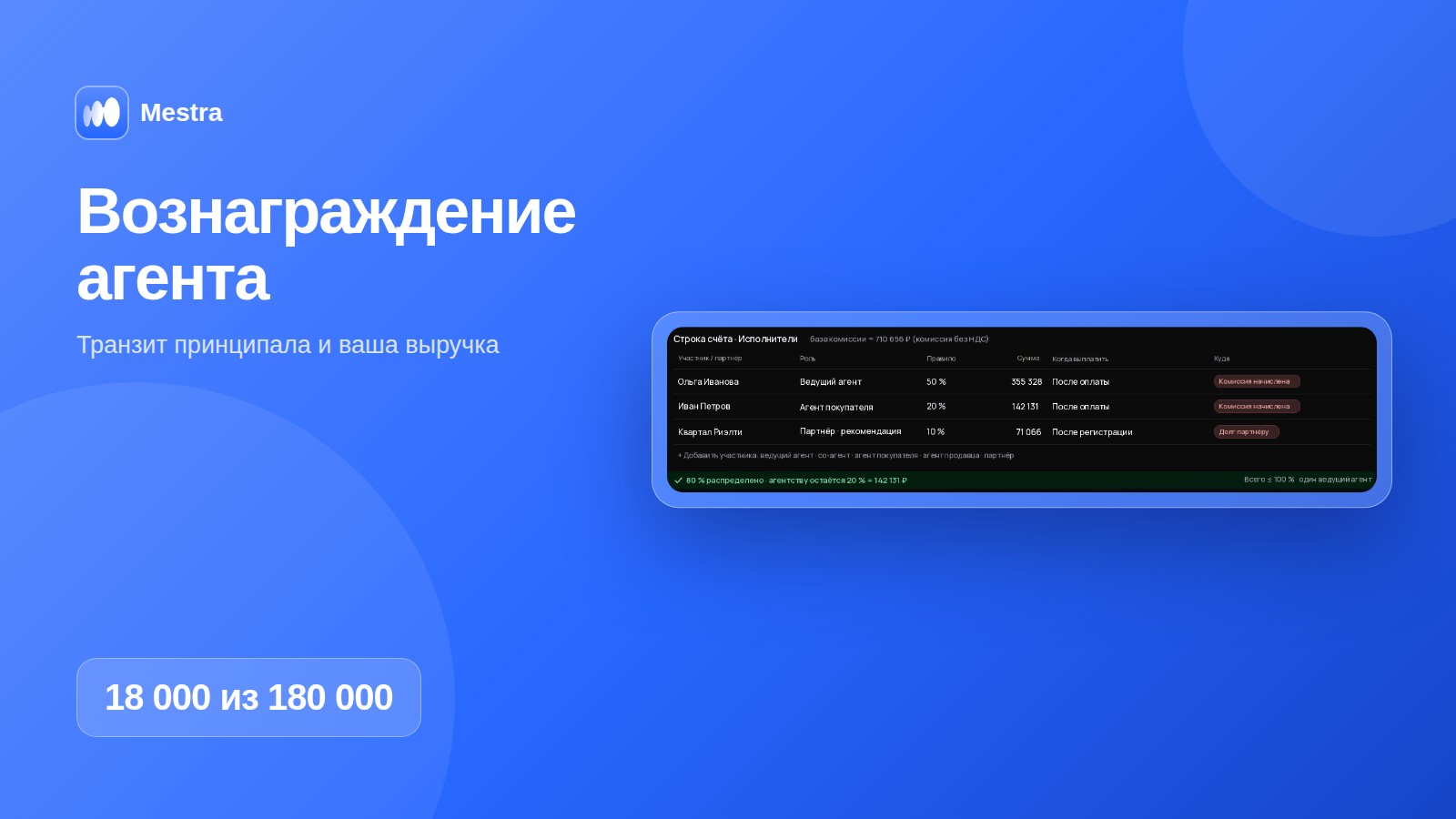 Вознаграждение агента в Mestra: транзит принципала и комиссия агента в одном счёте